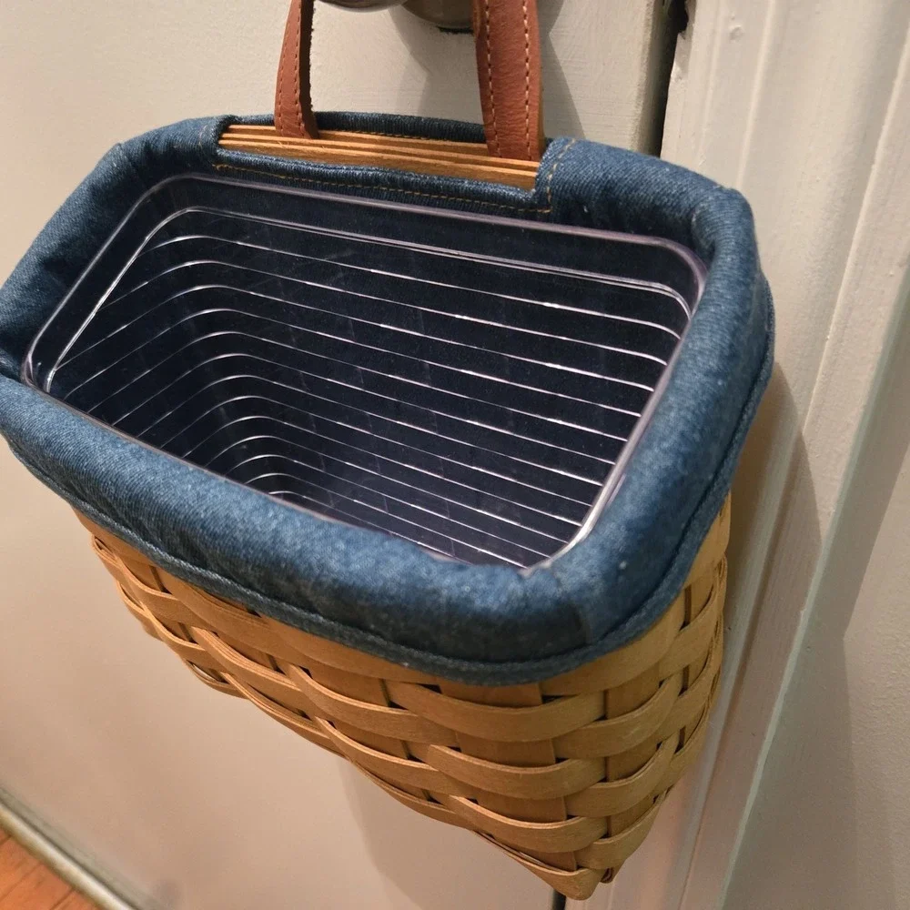 Longaberger Sm Wall Pocket Basket Denim Liner Protector 2005 Leather 9x8x4.5 NEW